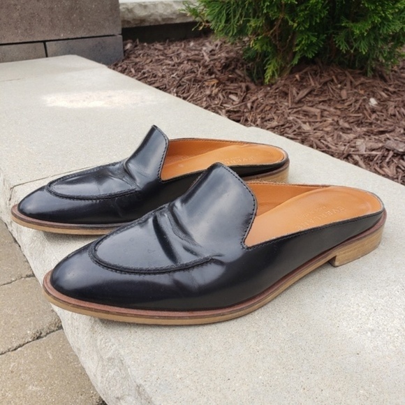 Everlane Italian Leather Black Mules sz 5.5 - Picture 1 of 7
